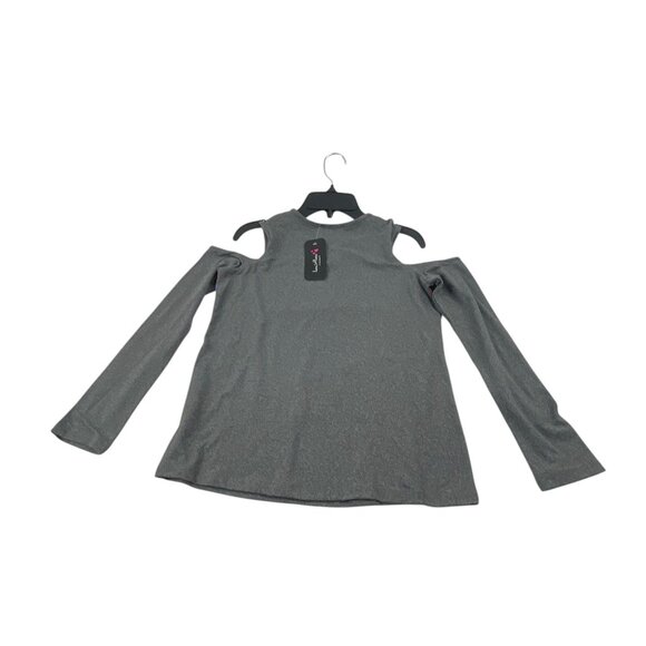 Love Alexa NWT Girls Good Vibes Cold Shoulder Top Gray Long Sleeve L Stretch - Picture 3 of 7